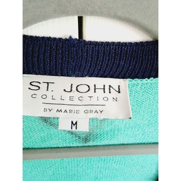 St. John Marie Gray M Women's Santana Knit Cardigan Green Black *Has Defects* - Picture 2 of 10